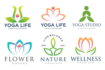 Wall Mural - Collection of Yoga,Zen,Spa and Meditation logos ,icons and elements.style minimalist.Vector design