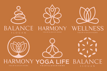 Wall Mural - Collection of Yoga,Zen,Spa and Meditation logos ,icons and elements.style minimalist.Vector design