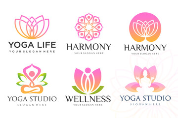 Wall Mural - Collection of Yoga,Zen,Spa and Meditation logos ,icons and elements.style minimalist.Vector design