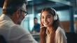 © PETR BABKIN - HAPPY INTERNATIONAL, FEMALE STUDENT TALKING TO TEACHER, IN TRAINING CENTER. image created by legal AI