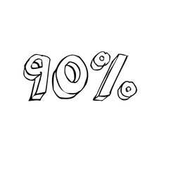 Transparent vector of a number percentage. Isolated percentage doodle. 90