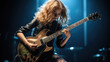 © MP Studio - Teenage girl playing guitar on dark background