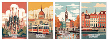 European Travel Destinations Vector Art Poster Set