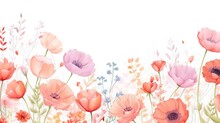 Floral Border Frame Drawn Watercolor With Copy Space On White Background.AI Generated Image