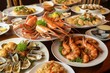 Menu for various seafood dishes. Generative AI