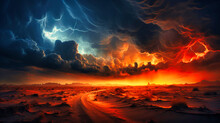Harsh Desert Storm With Lightning Silhouette