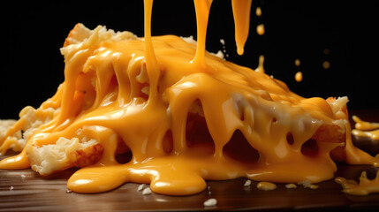 Melted cheese on black background