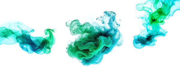 Wall Mural - Blue and green color paint splash ink cloud liquid in water isolated transparent