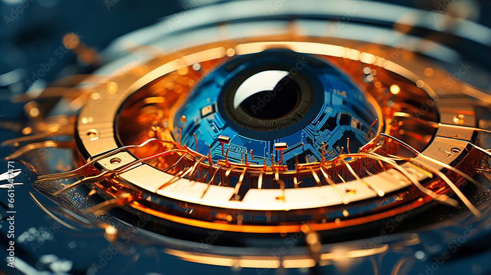 Up-close view of a smart contact lens displaying augmented data Stock ...