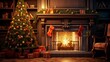 fireplace with christmas tree generated by AI