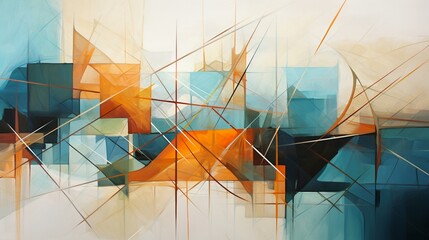 Wall Mural - craft an abstract geometric composition using intersecting lines and translucent layers, exuding a s