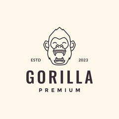 Poster - primate gorilla portrait roar wildlife beast line style hipster vintage mascot character logo design vector icon illustration