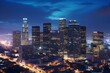 Nighttime timelapse of downtown Los Angeles seen from above. Generative AI