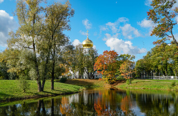 Wall Mural - autumn landscape with church