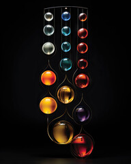 Wall Mural - Colorful balls hanging on a string on a black background