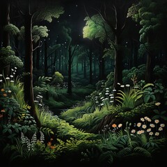 Wall Mural - forest with dark colored plants beautiful image ai generated art