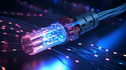 Sticker - exploring an optical fiber cable through a 3d illustration..