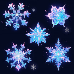 Sticker - Flat snowflakes set illustration for web marketing design