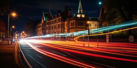 Aufkleber - A City at Night with Captivating Light Trails, Illuminating the Streets of the British Capital