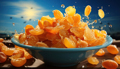 Wall Mural - bowl with fresh dehydrated apricots