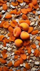 Wall Mural - mix of grains and cereals with apricots, sunflower seeds, chestnuts.