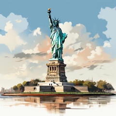 Wall Mural - Waterco Statue of Liberty in Flat Style illustration, Generative Ai