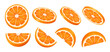 Orange fruit. Set of orange slices isolated on white background.