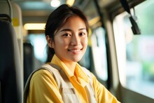 Asian Woman Bus Driver Employment Professional Concept Generative AI