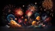 new year and xmas fireworks wallpaper, new year 2024 fireworks in a black background, new year illustration, new year 2024 celebration, beautiful new year fireworks background, new year festivity