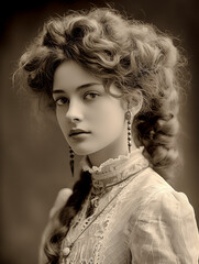 Retro Portrait of Unknown Young Woman from the turn of the Century Around 1880 to 1930 Wallpaper Background Card Cover Digital Art 