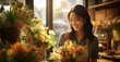 Asian Female Florist Occupation Lifestyle Background Generative AI