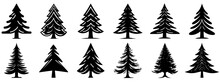 Christmas Tree Icon. Set Of Black Christmas Tree Icons. Vector Holiday Icons