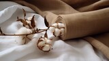 Fototapeta Przestrzenne - A bundle of raw cotton next to finished cotton fabric.