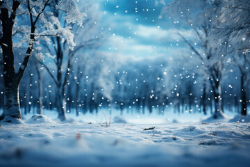 Gentle snowflakes falling softly, covering the ground in a pristine white layer. Concept of a snowy winter day. Generative Ai.
