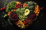 Fototapeta Kuchnia - A heart-shaped vegetable salad, underlining heart-healthy food choices. Concept of cardiovascular health. Generative Ai.