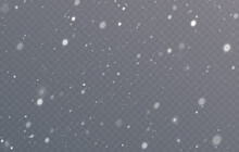 Snow Blizzard, Christmas Winter Background. Snowflakes Flying In The Sky Isolated On Transparent Background