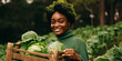 Portrait of cute african american woman holding a crate full of fresh cabbage in her hands