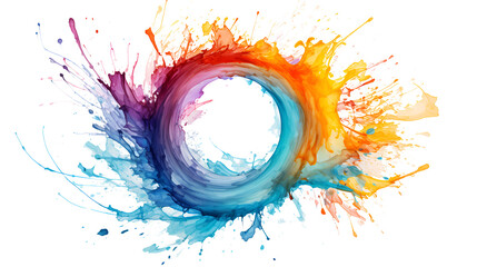 Wall Mural -  a whirlpool of watercolor paints in a flow moving in a circle, a splash of colors. Abstract circle liquid motion flow explosion on white background.