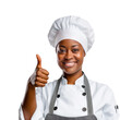 © LomaPari2021 - african american woman Chef Holding Thumbs Up With One Hand isolated on transparent background