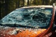 Close up of a vehicle's broken windshield after a tragic and fatal collision