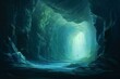 Abstract underwater cave with deep ocean landscape and dark scene. Generative AI