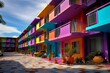 Colorful lodging establishment. Generative AI