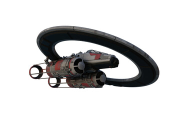 Wall Mural - Sci-Fi fantasy space ship in flight viewed from below front. 3D illustration.