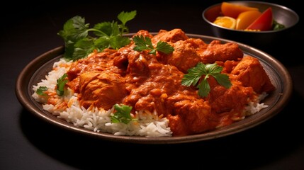 Canvas Print - A plate of chicken tikka masala, with tender pieces of chicken in a rich and flavorful curry sauce.