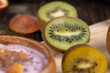 green kiwi fruit cut into pieces, close up