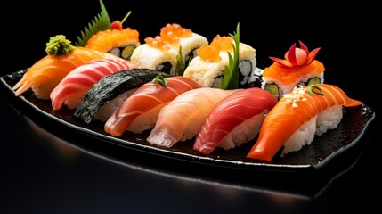 Canvas Print - A platter of assorted sushi nigiri, showcasing delicate slices of fish atop small beds of rice.