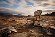 Deserted seat on desolate stony terrain. Generative AI