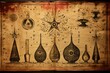 Symbols of alchemy and magic on ancient scrolls 