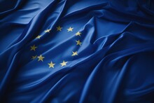 Satin European Union Flag Waving In The Wind. Generative Ai
