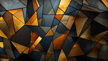 Abstrakte Kunstvolle Geometrische Teile In Gold Schwarz Als Hintergrund Motiv Nahaufnahme Querformat Für Banner, Ai Generativ